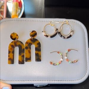 Tortoise Shell and Beaded Earring Trio